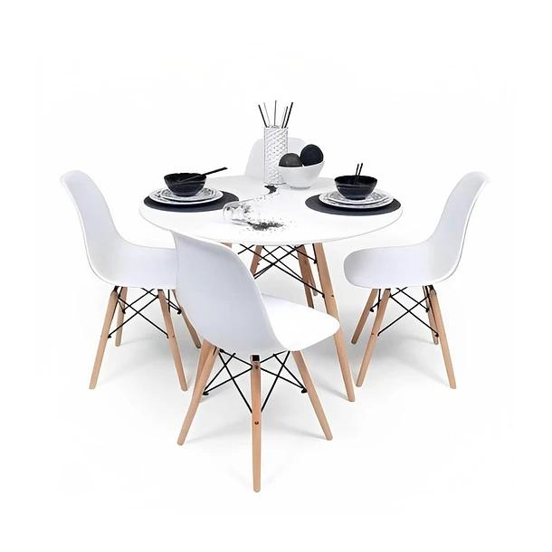 Comedor Mesa Eames Redonda Blanca 100cm + 4 Sillas Eames Blancas