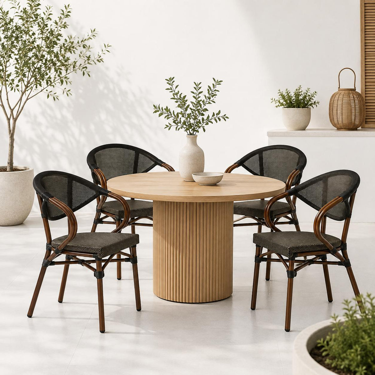 Pack de 4 Sillas Bistro Parisina Textileno con reposabrazos - Café Oscuro
