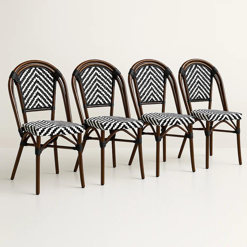 Pack de 4 Sillas Bistro Parisina Rattan - Blanca con negro