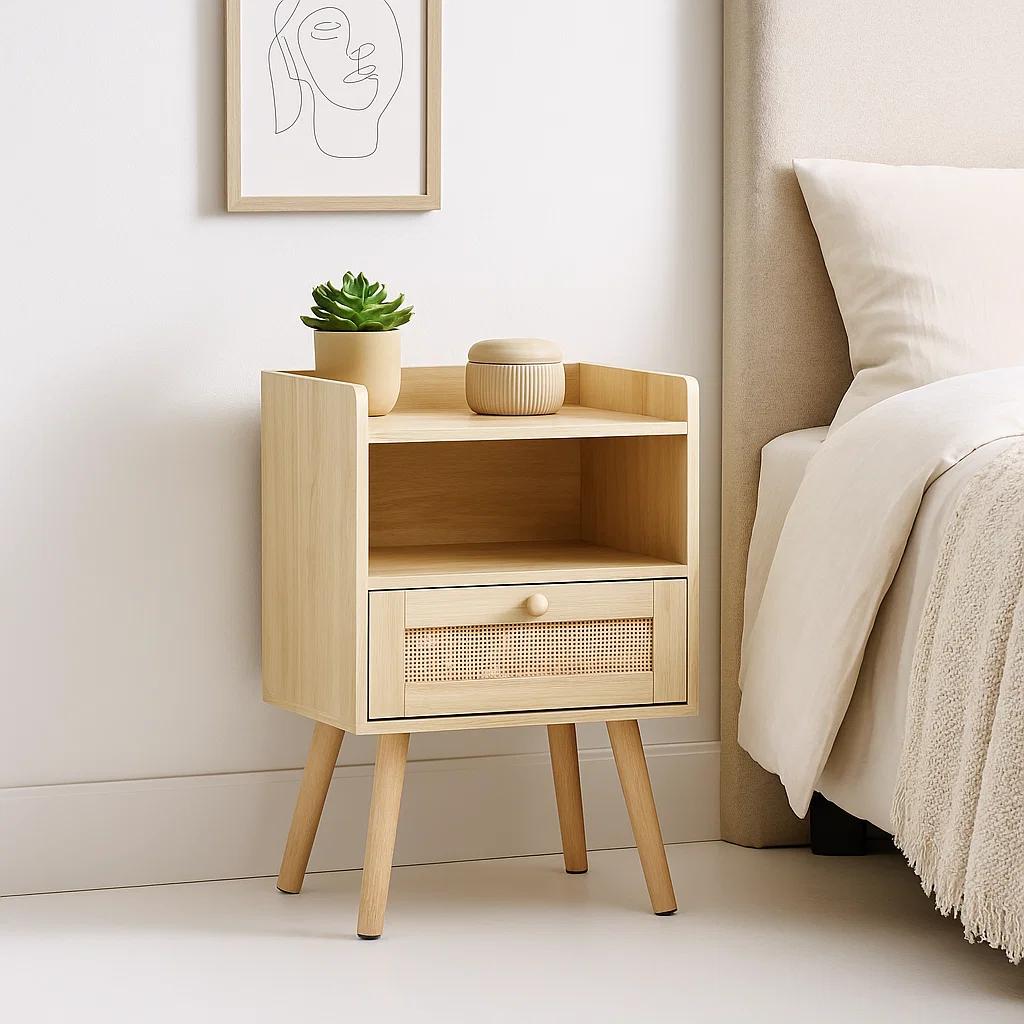 Pack de 2 Veladores Mesh Rattan con Cajon y Espacio 40x30x60
