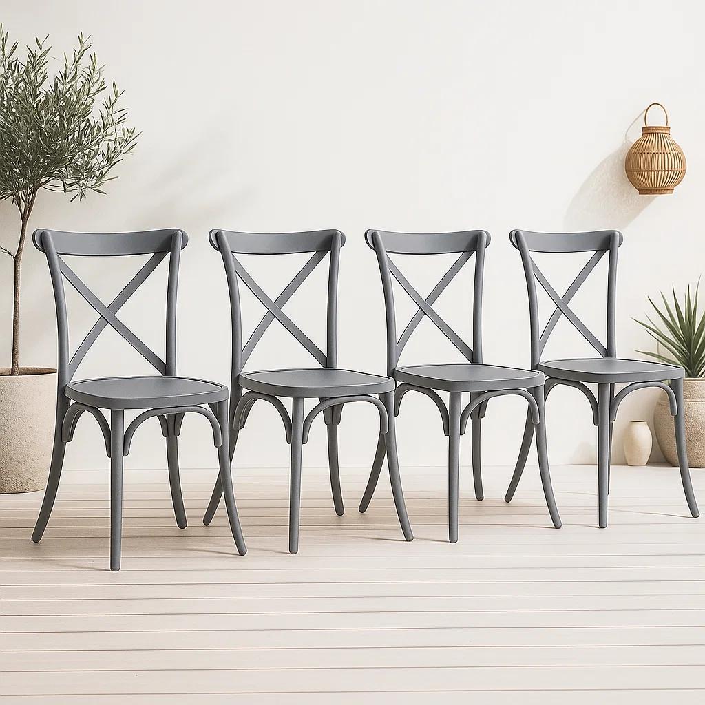 Pack 4 Sillas de Terraza o Comedor Crossback Danubio - Gris