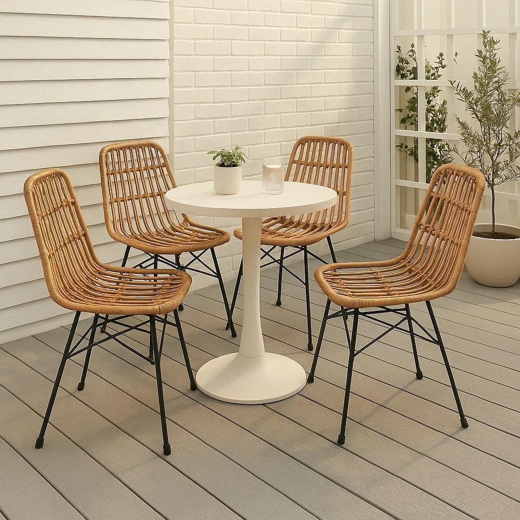 Pack de 4 Sillas de Comedor Terraza Rattan Grecia Color Madera