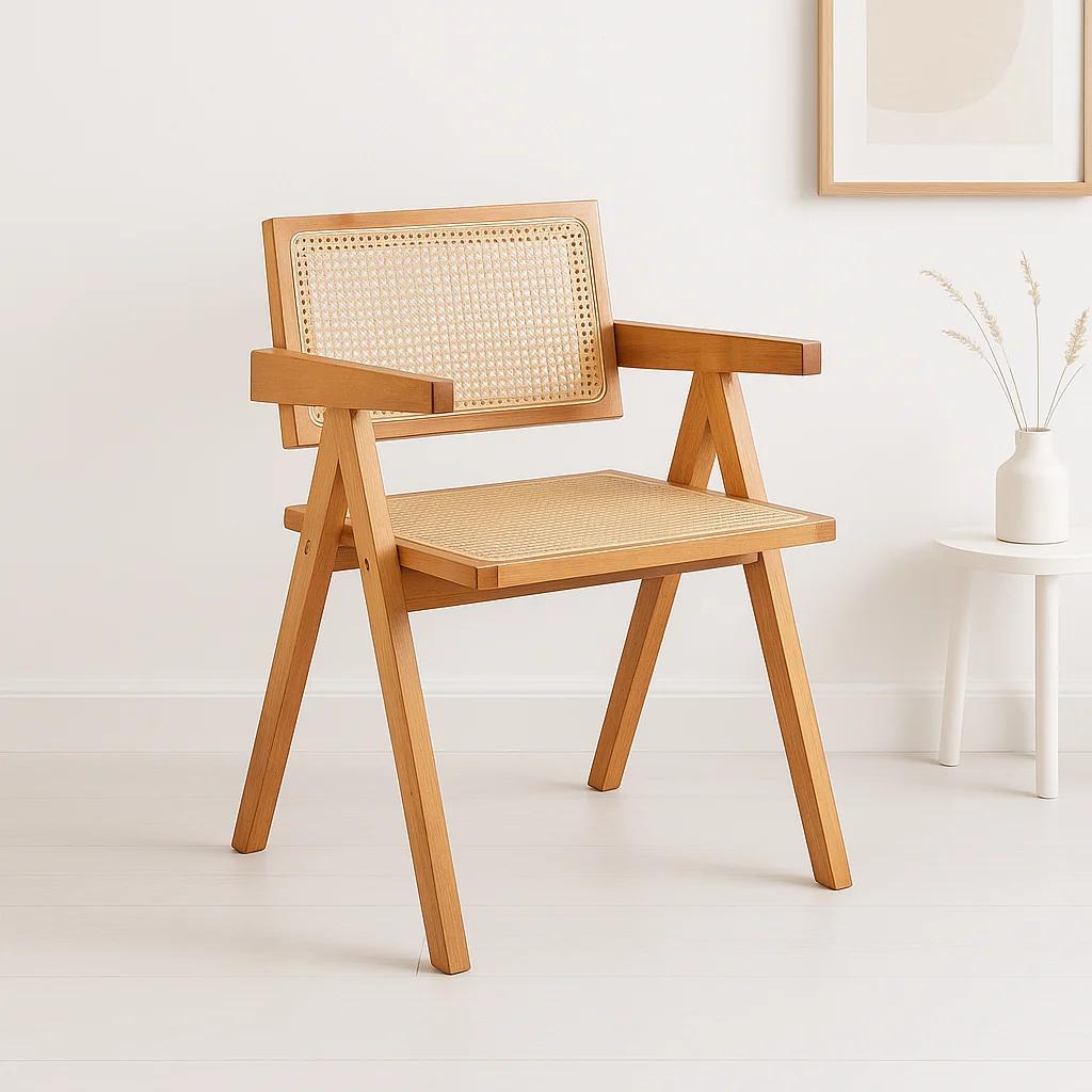 Silla Sitial Butaca Chandigarh Madera Rattan Natural