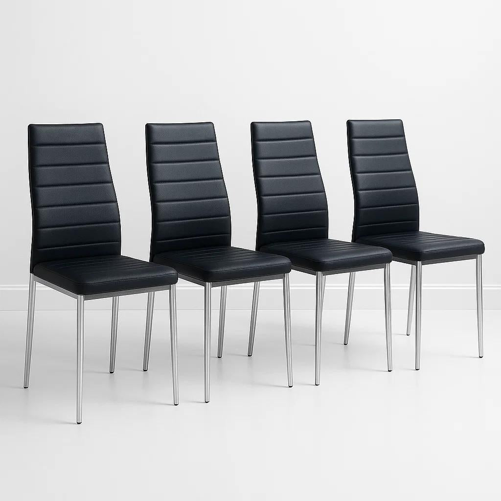 Pack de 4 Sillas Acolchadas Dining Liana con patas cromadas - Negras