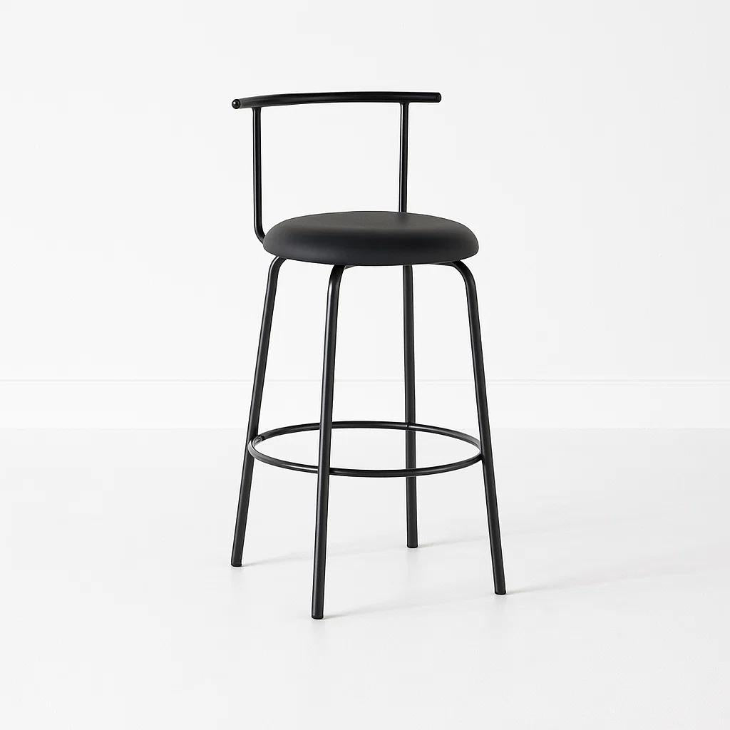 Taburete Alto Oslo Metal y Cuero Sintético - Negro