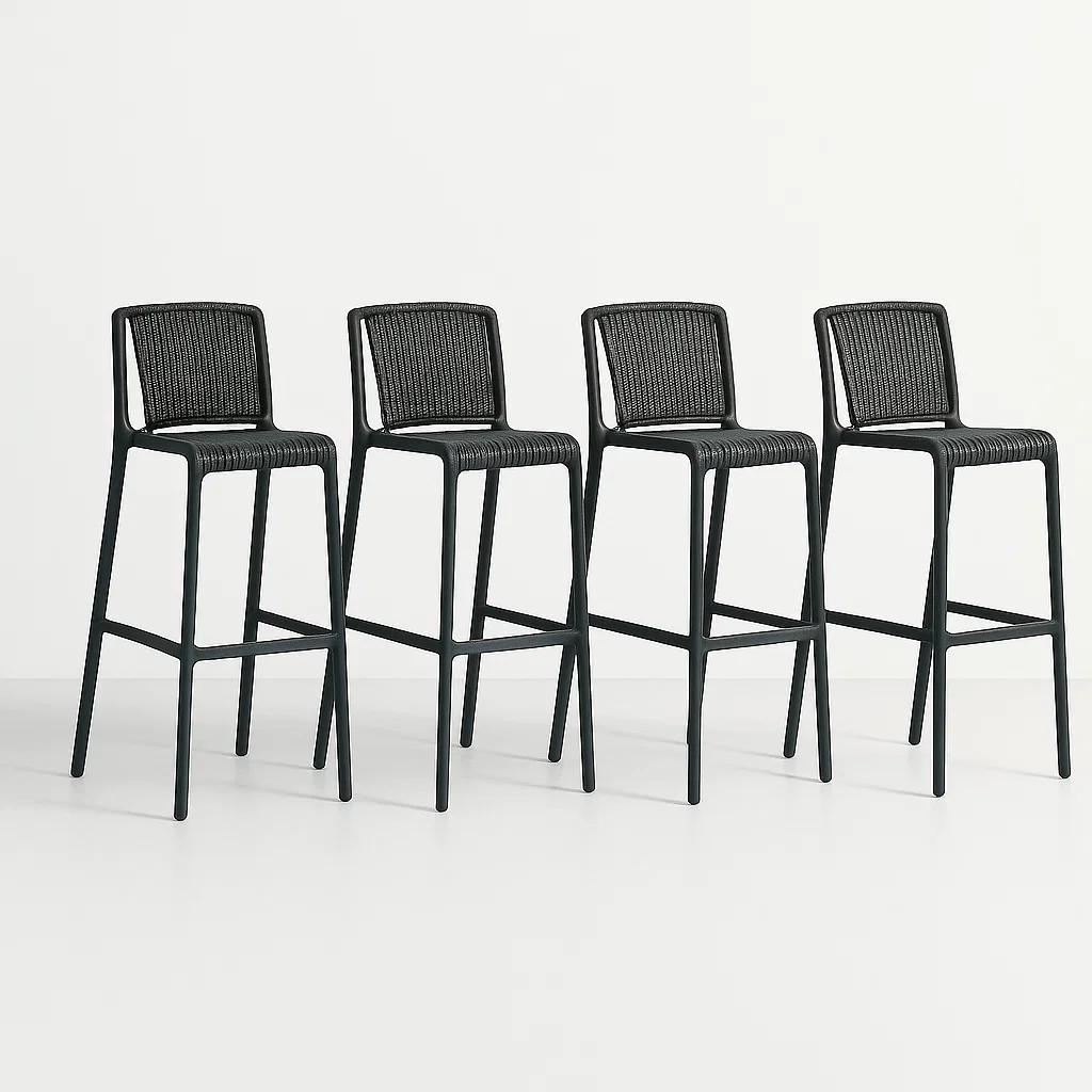 Pack de 4 Taburetes Altos Capri Polipropileno - Negro