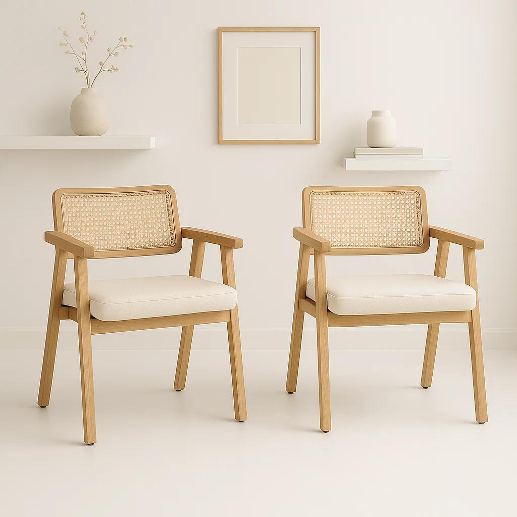 Pack de 2 Sitiales Acolchado Chandigarh Butaca Rattan - Madera