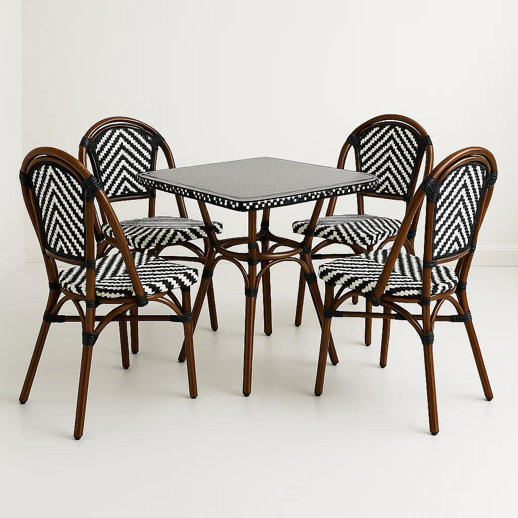 Comedor de una Mesa + 4 Sillas Parisinas - Blanco y Negro