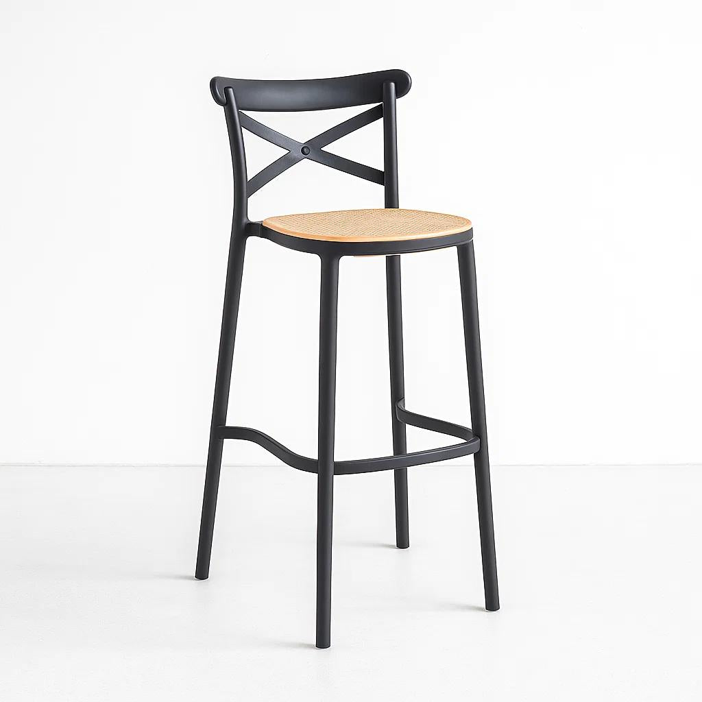 Taburete Crossback Danubio Piso de Bar o Terraza Exterior - Negro