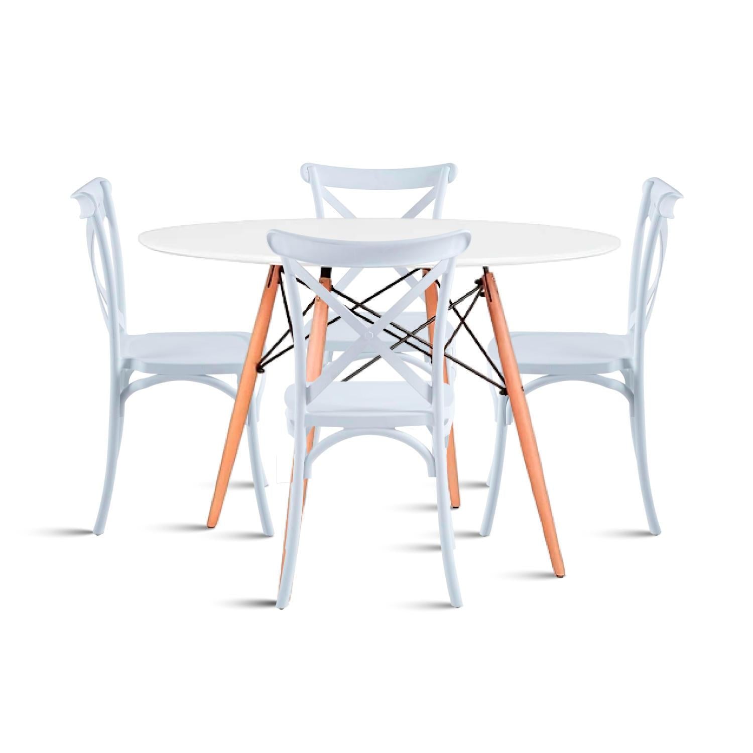 Comedor Eames 80cm redonda Blanca + 4 Sillas Crossback Danubio Blancas