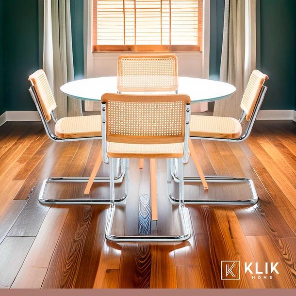 Comedor Mesa Eames 80cm redonda vidrio + 4 Sillas Breuer Madera