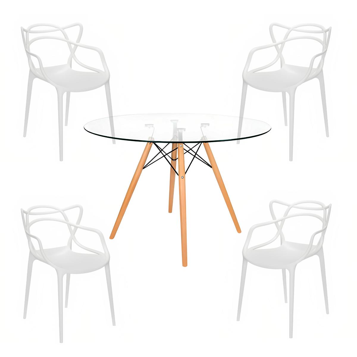 Comedor Mesa Eames Vidrio 80cm - 4 Sillas Master Blancas