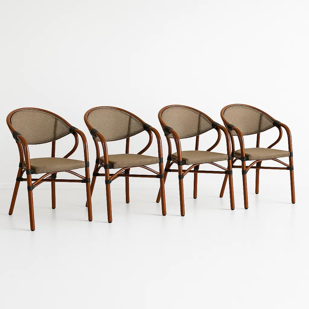 Pack de 4 Sillas Bistro Parisina Textileno con reposabrazos - Beige