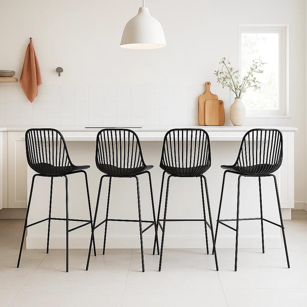 Pack de 4 Taburetes Piso Bar Tropea Alto - Negro