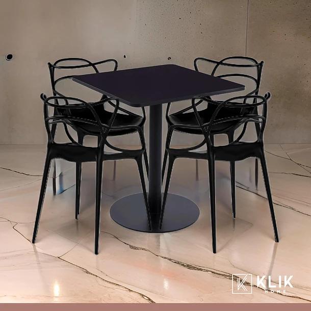 Mesa restaurant 70x70 Tubo Metal cubierta MDF + 4 Sillas Master Negras