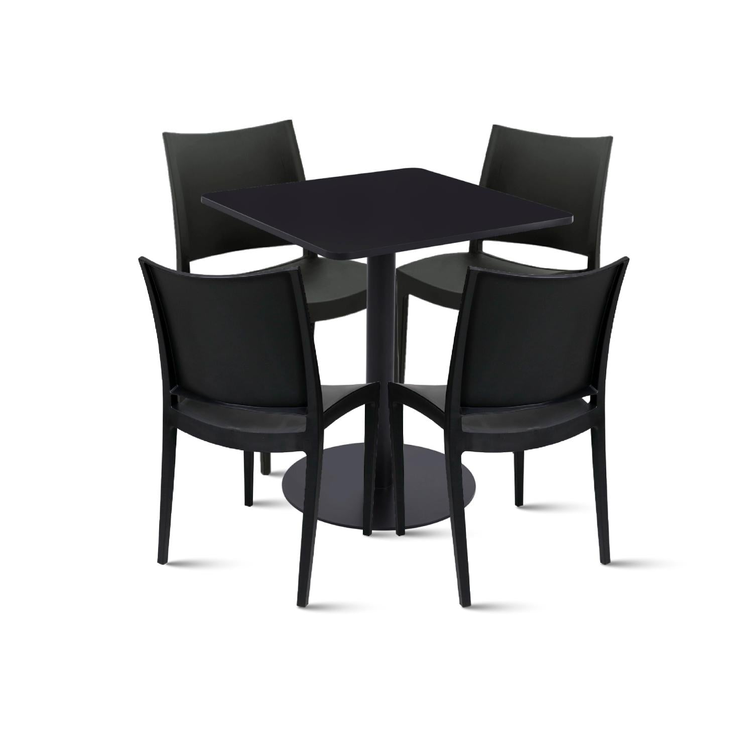 Mesa restaurant 70x70 Tubo Metal cubierta MDF + 4 Sillas Restaurante - Negra