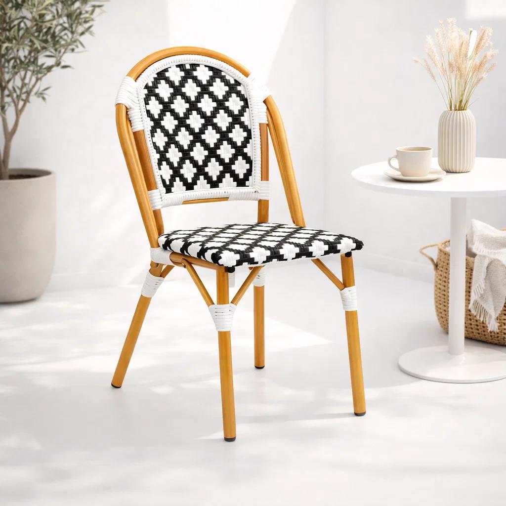 Silla de Jardín Parisina con Diseño Geométrico Trenzado