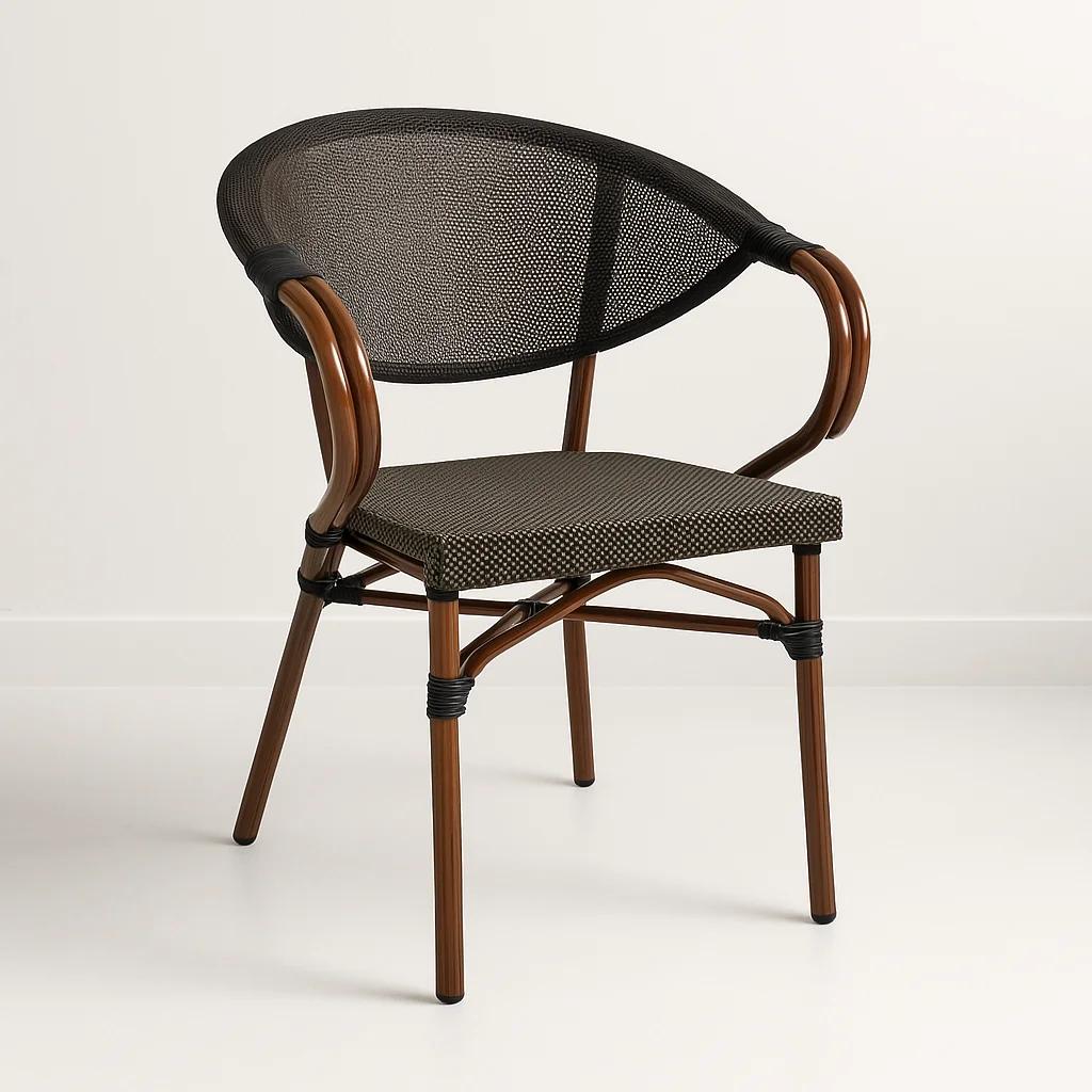 Silla Bistro Parisina Textileno con reposabrazos - Café Oscuro