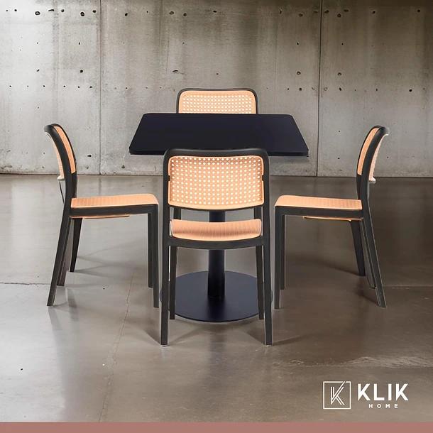 Mesa restaurant 70x70 Tubo Metal cubierta MDF + 4 Sillas Hoffman Enrejada - Negra