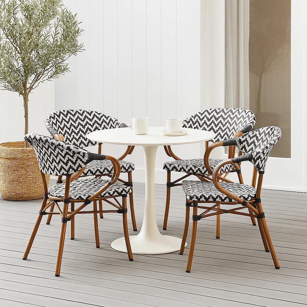 Pack de 4 Sillas Bistro Parisina Textileno enrejado con reposabrazos - Blanca con negro