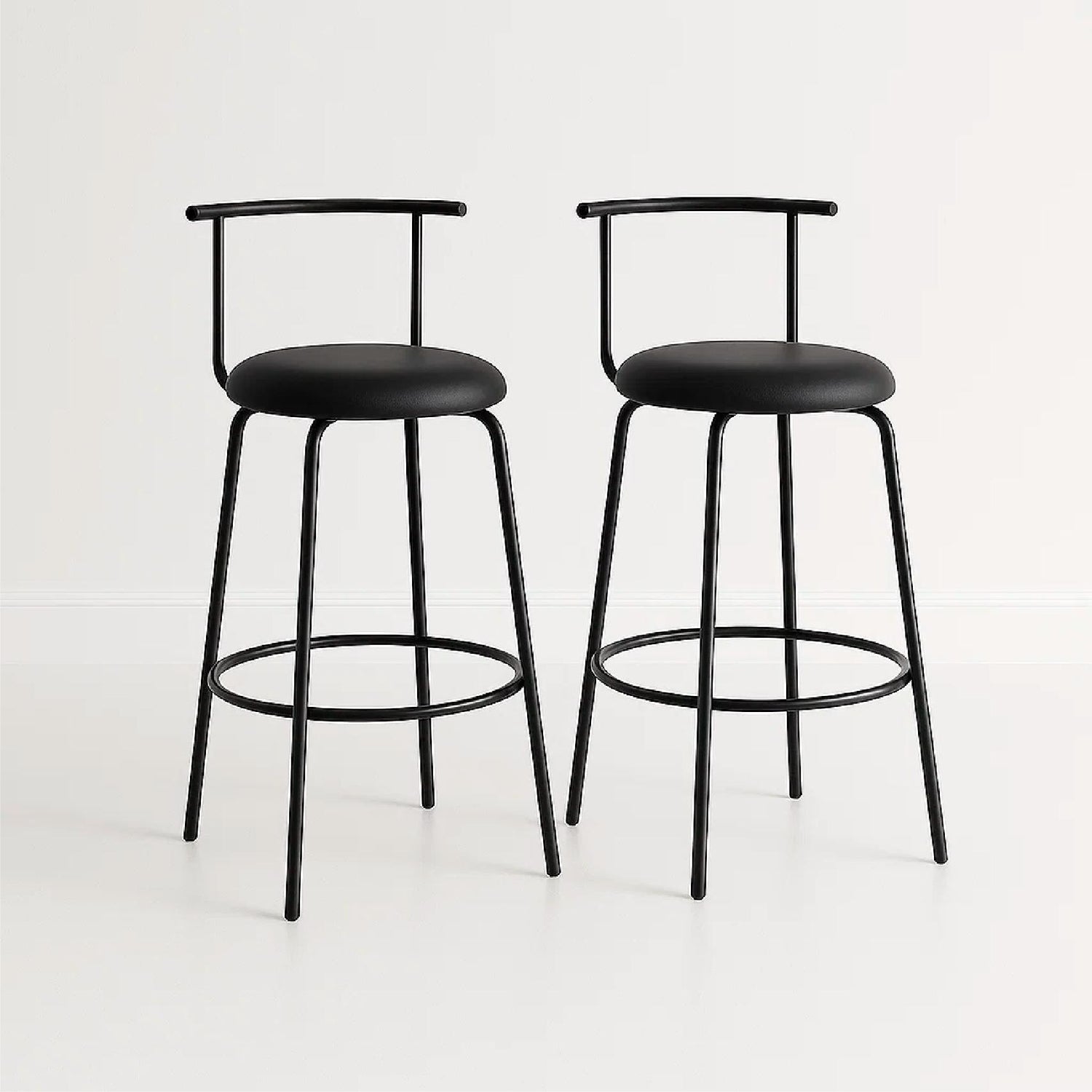 Pack de 2 Taburetes Altos Oslo Metal y Cuero Sintético - Negro
