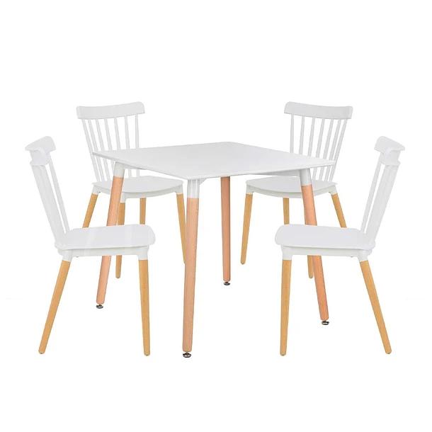 Comedor Mesa Eames Cuadrada Blanca + 4 Sillas Windsor Blanca