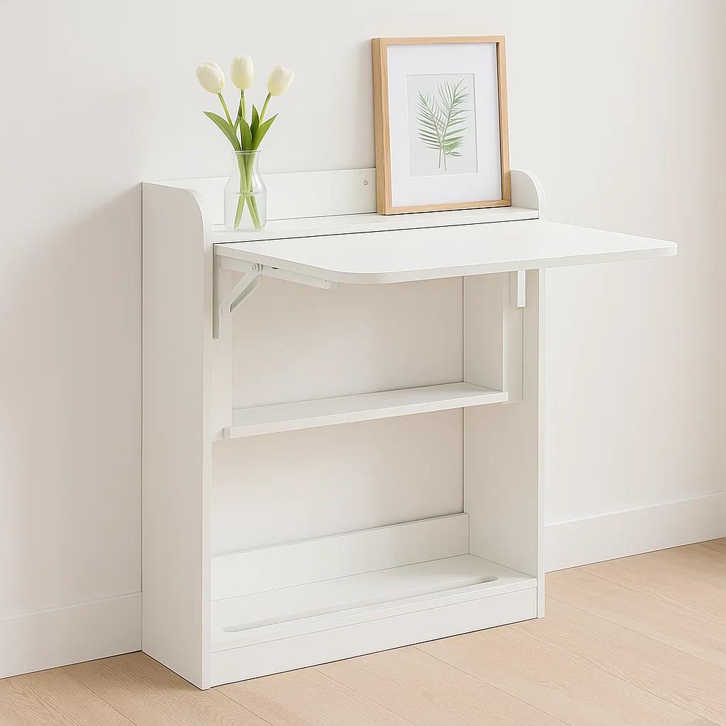 Escritorio Multifuncional Blanco - Compacto con Estanterías 64x20x82