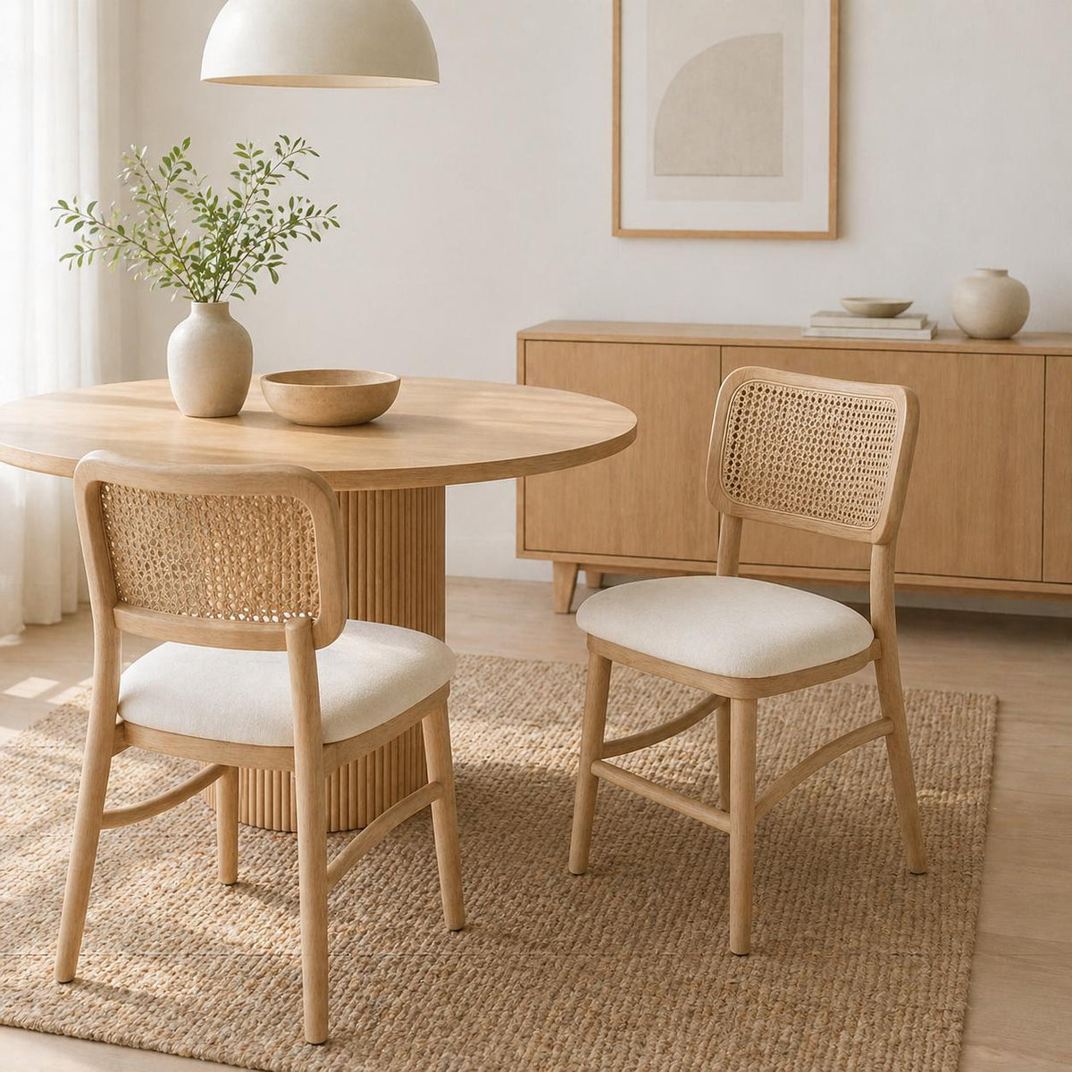 Pack de 2 Sillas de Estilo Natural con Respaldo Tejido y Asiento Acolchado