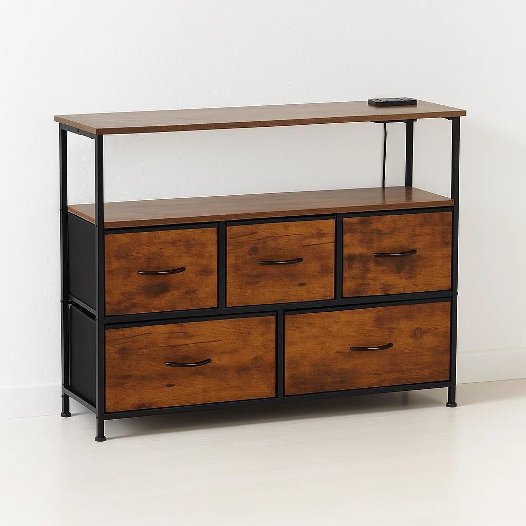 Mueble Organizador Metalik Estilo Industrial con Estación de Carga Integrada - Rústico