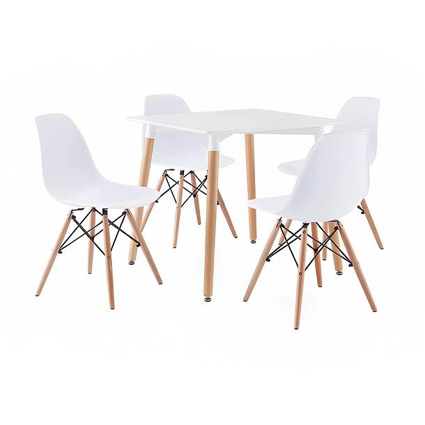 Comedor Mesa Eames Cuadrada Blanca + 4 Sillas Eames Blancas