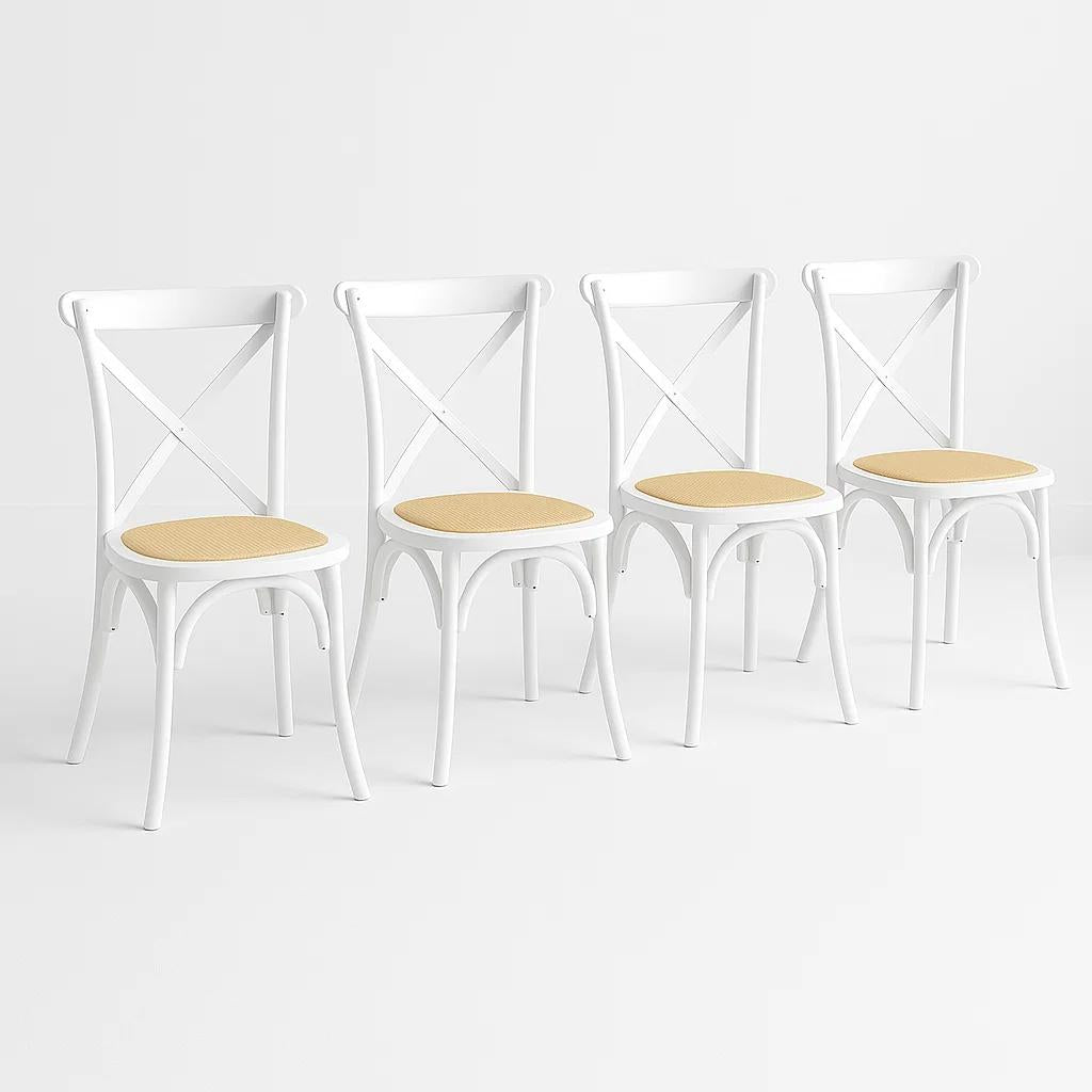 Pack de 4 Sillas Crossback Madera Rattan - Blancas