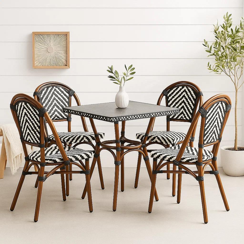 Comedor de una Mesa + 4 Sillas Parisinas - Blanco y Negro