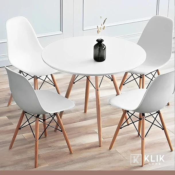 Comedor Mesa Eames Redonda Blanca 100cm + 4 Sillas Eames Blancas