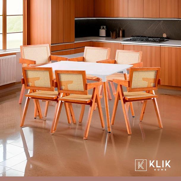 Comedor Rectangular de 120x80 Blanca + 6 Butaca Chandigarh Madera