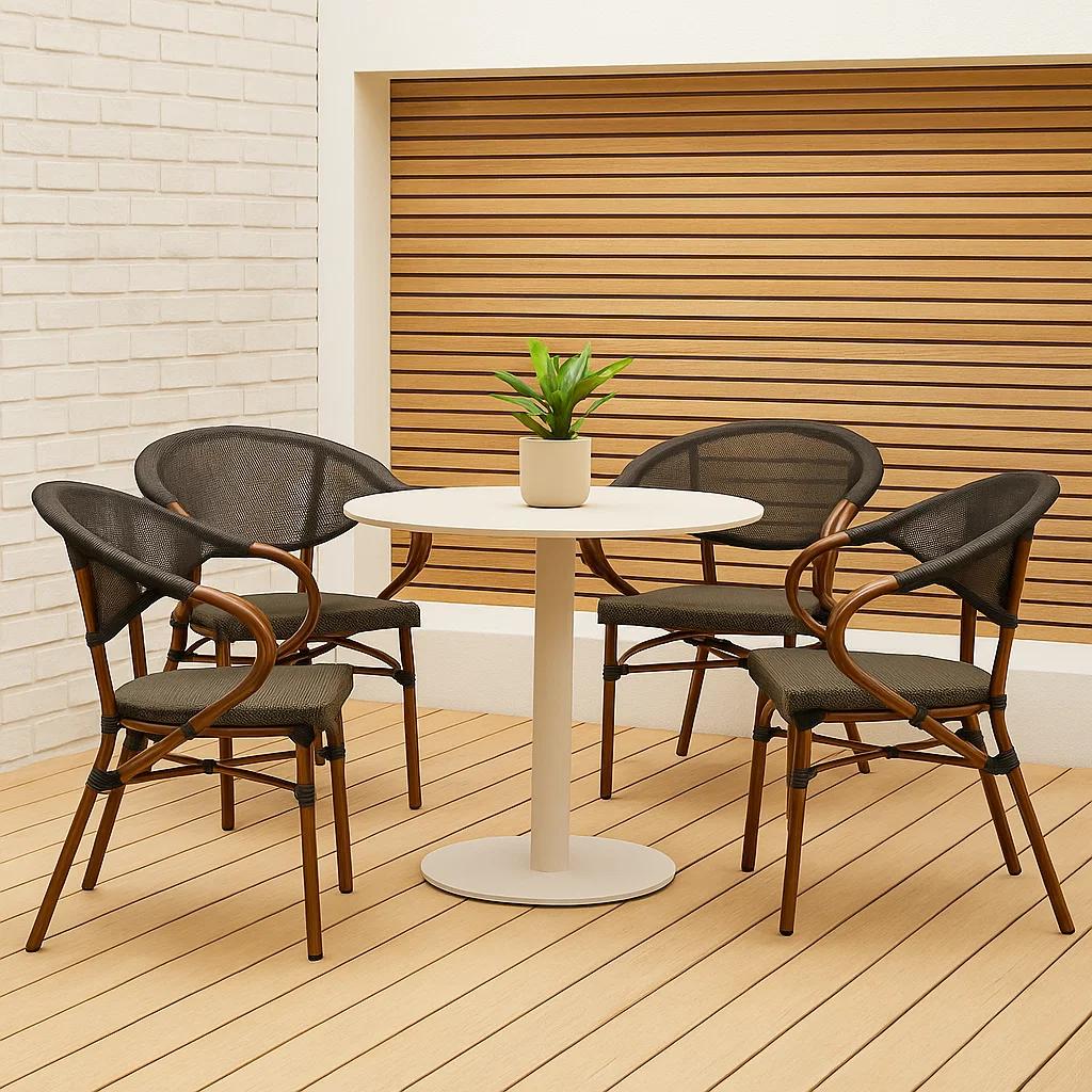 Pack de 4 Sillas Bistro Parisina  Textileno con reposabrazos - Café Oscuro