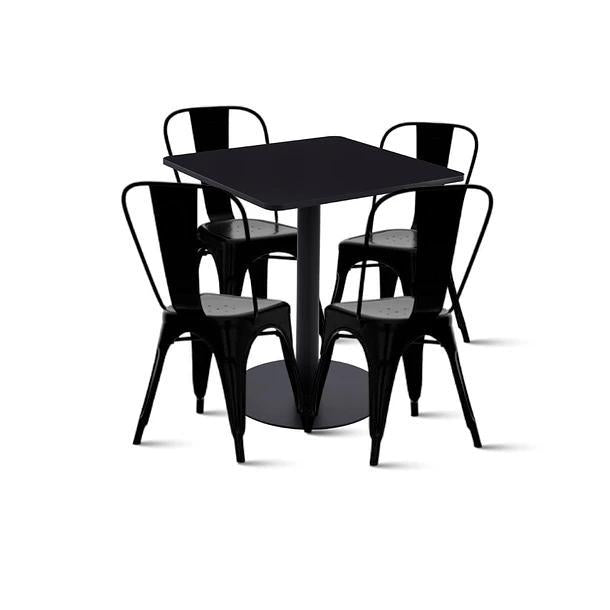 Mesa restaurant 70x70 Tubo Metal cubierta MDF + 4 Sillas Tolix - Negra
