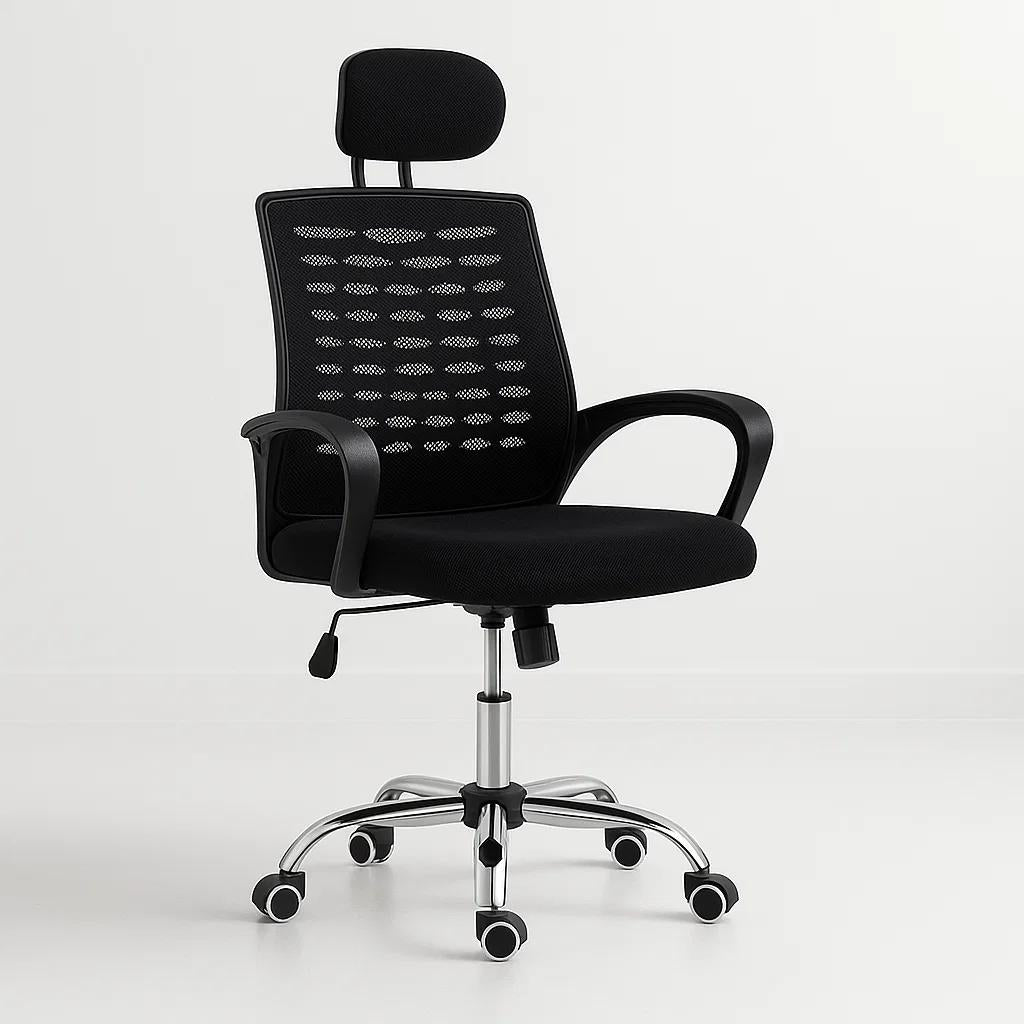 Silla oficina simply mesh negra con apoyabrazos y cabeza
