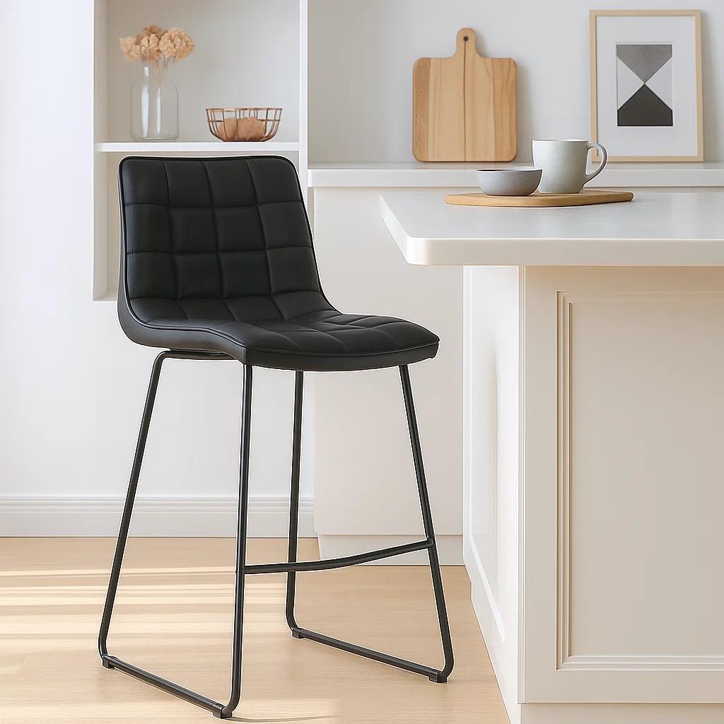 Taburete Milano Cuero Sintetico con Patas Metálicas Estilo Industrial