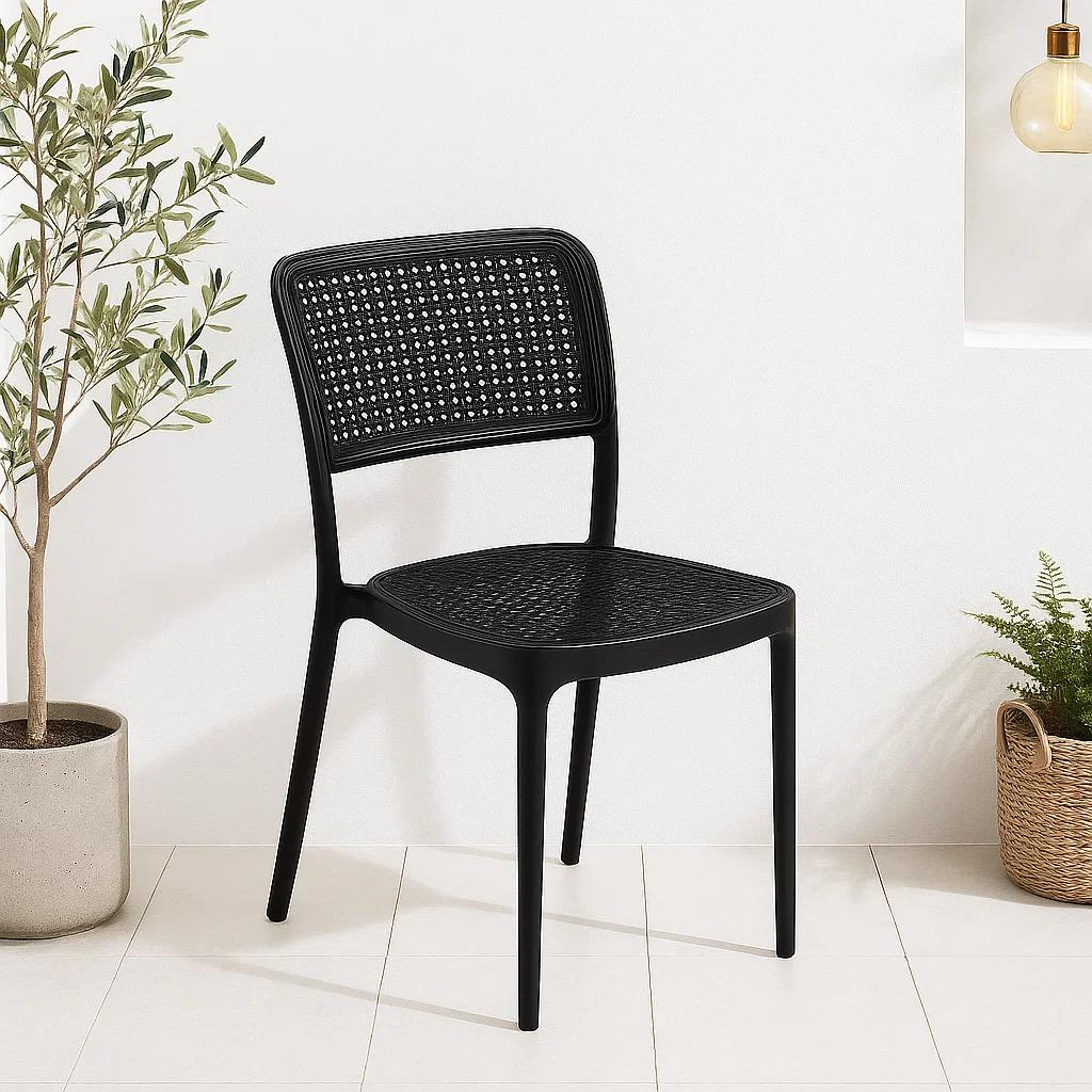 Silla de Restaurant o Terraza Comedor Hoffman Enrejada - Negra Completa