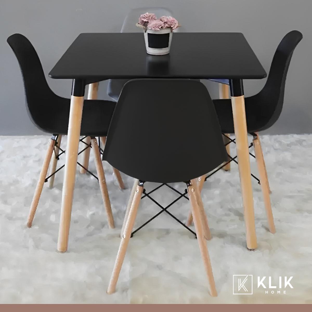 Comedor Mesa Eames Cuadrada Negra + 4 Sillas Eames Negras