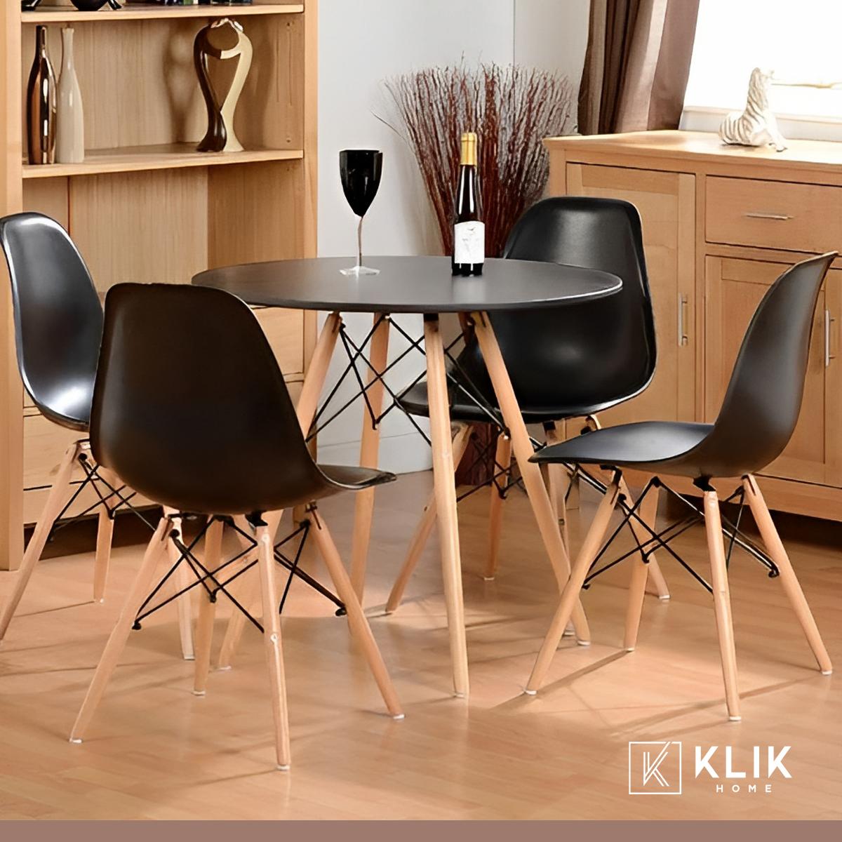 Comedor Mesa Eames Redonda Negra 80cm + 4 Sillas Eames Negra