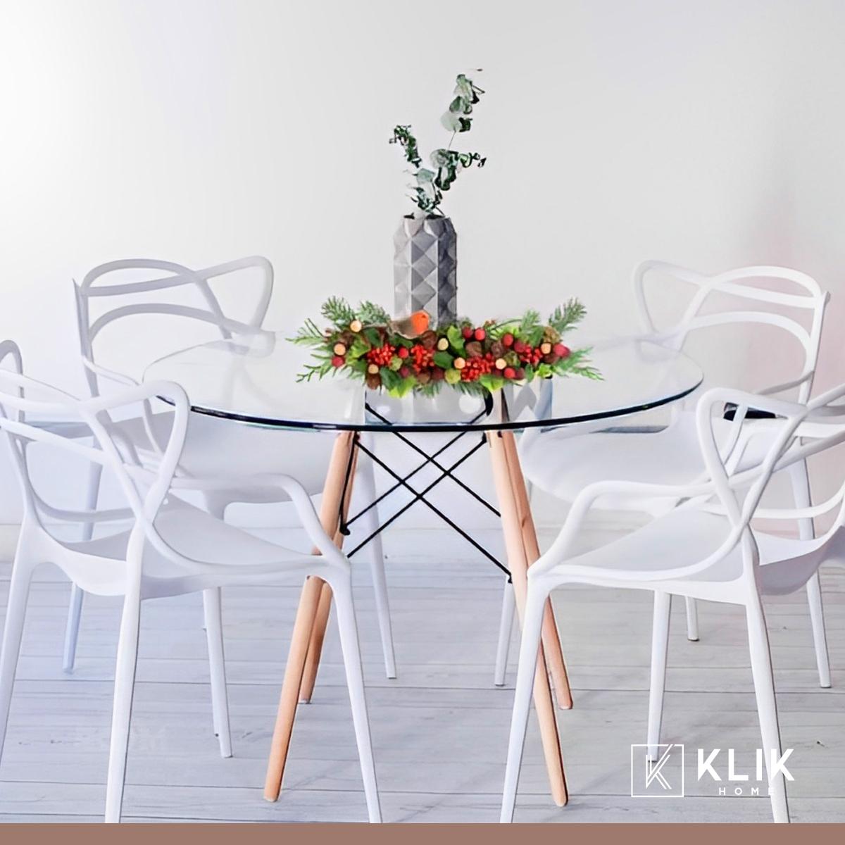 Comedor Mesa Eames Vidrio 80cm - 4 Sillas Master Blancas