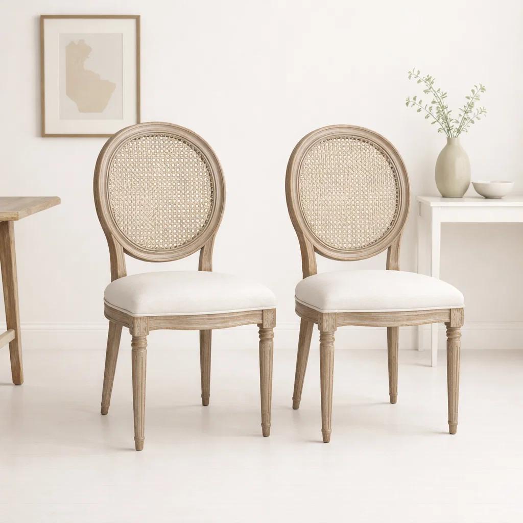 Pack de 2 Sillas de Comedor Madera Acolchada Luis XV