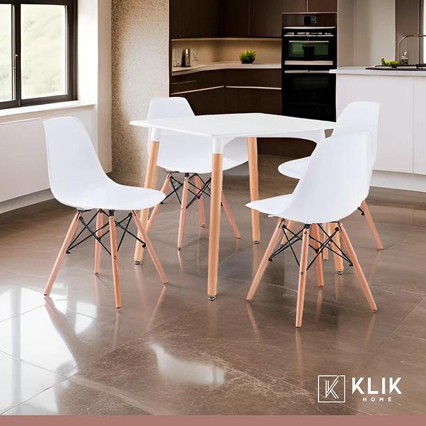 Comedor Mesa Eames Cuadrada Blanca + 4 Sillas Eames Blancas