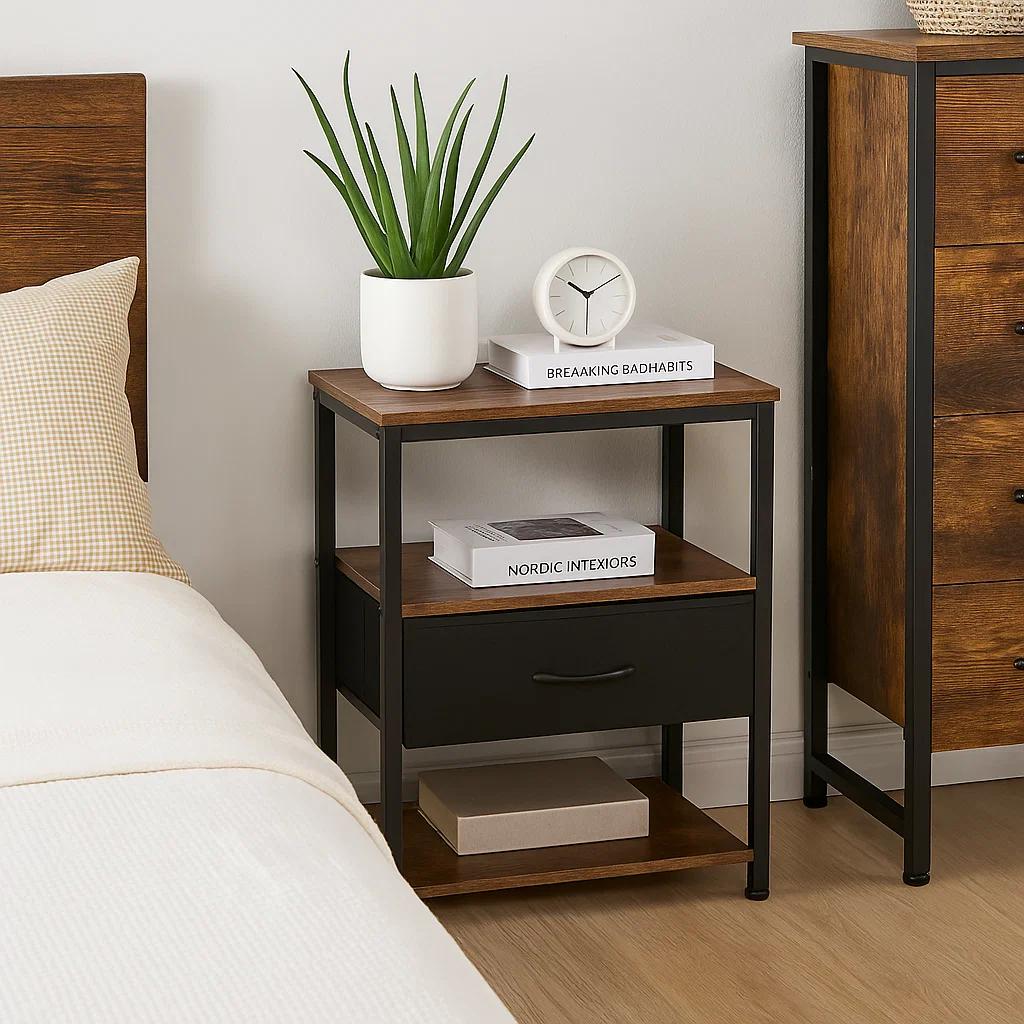 Pack de 2 Veladores Estilo Industrial Black Wood 50x30x61