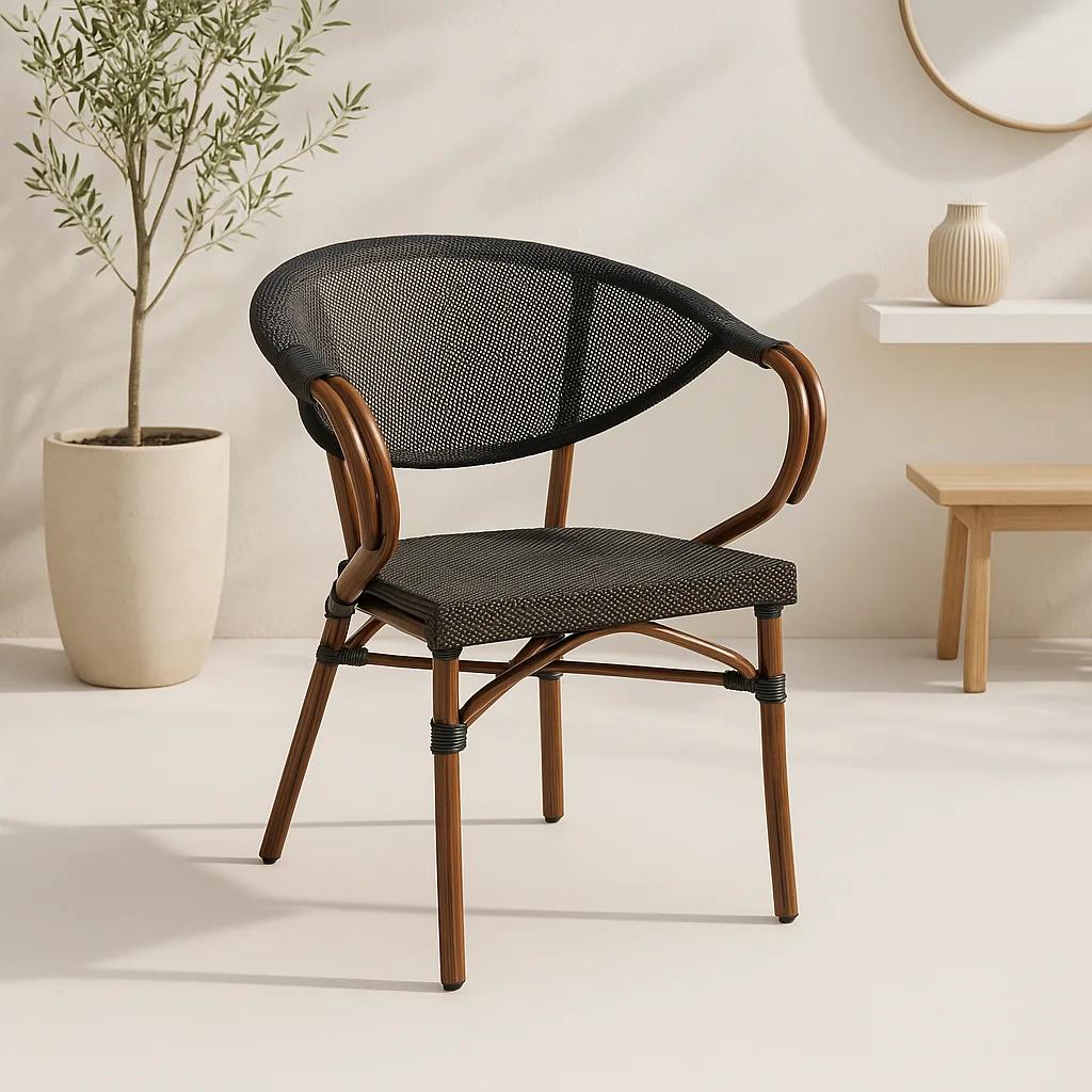 Silla Bistro Parisina Textileno con reposabrazos - Café Oscuro