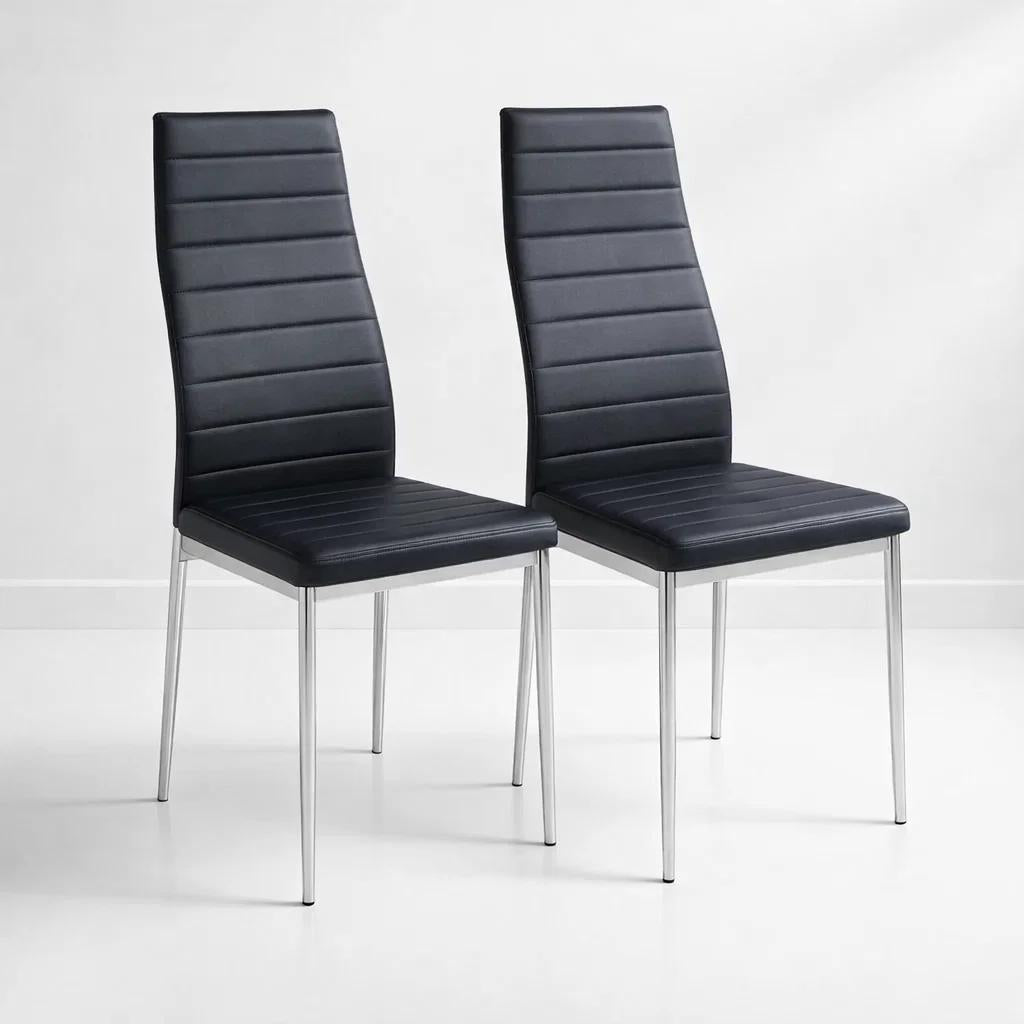 Pack de 2 Sillas Acolchadas Dining Liana con patas cromadas - Negras