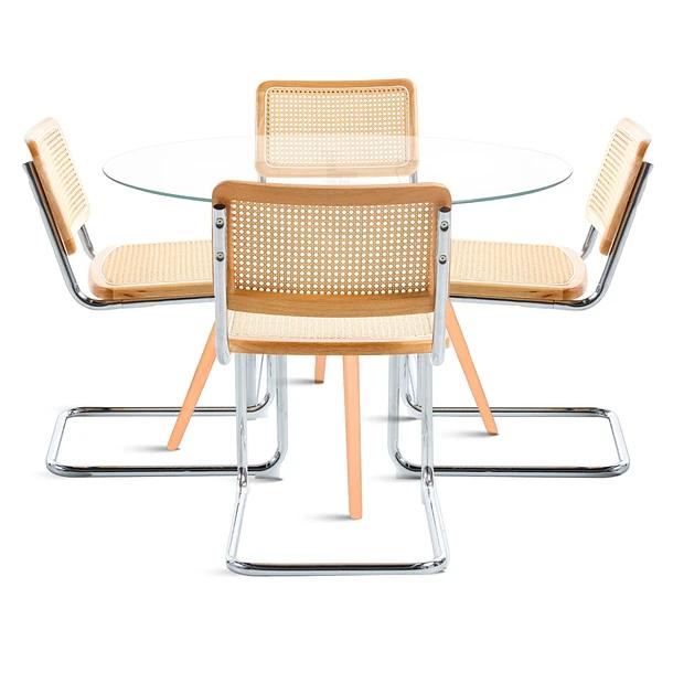 Comedor Mesa Eames 80cm redonda vidrio + 4 Sillas Breuer Madera
