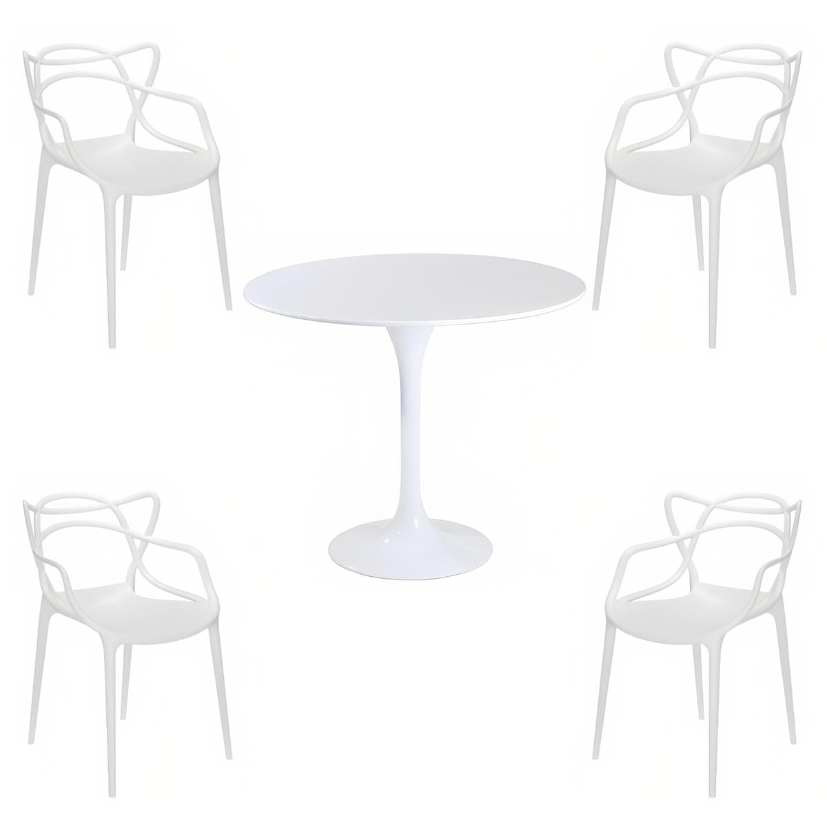 Comedor Mesa Tulip Blanca 80cm - 4 Sillas Master blancas