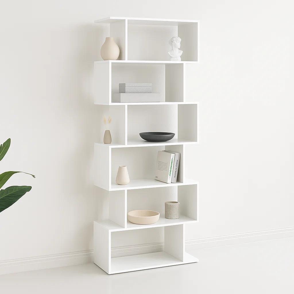 Estantería Moderna ZigZag de 6 Niveles 80x23.5x187.5 - Blanco